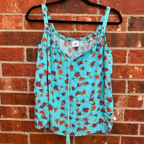 CAbi Tops - Cabi #5230 Womens Small Blue Palm Tree Tassle Sleeveless Top